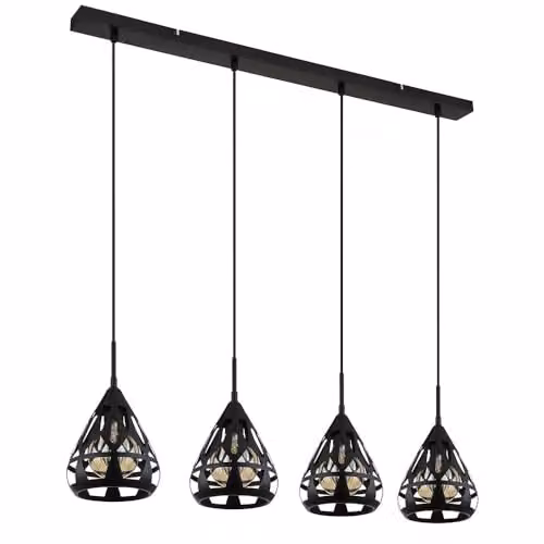 Netlighting Hassan Bar Pendant Ceiling Light in Black with 4x E27 Bulbs – 1