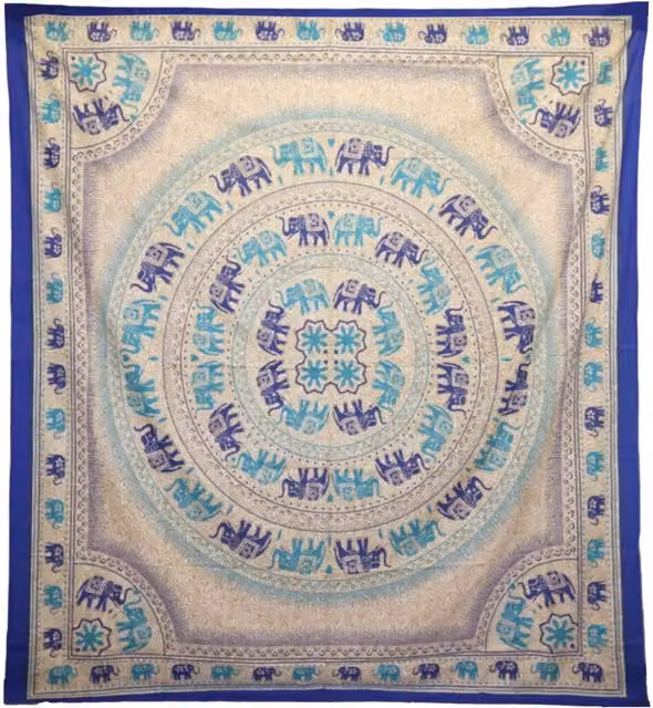 KDMK Elephant Mandala Boho Wall Hanging Textile in Blue