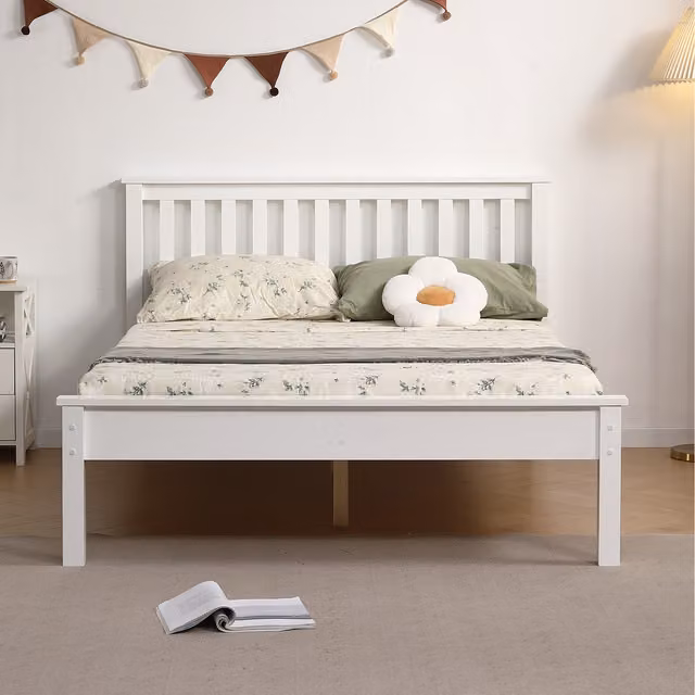 RELAXBy AMANI Relax Solid Pine Wooden Bed Frame in White, 180 x 200 cm