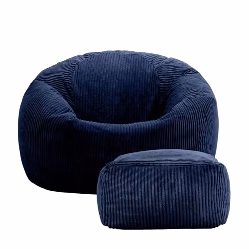 icon Kingston Cord Bean Bag and Footstool Bundle in Blue – 4