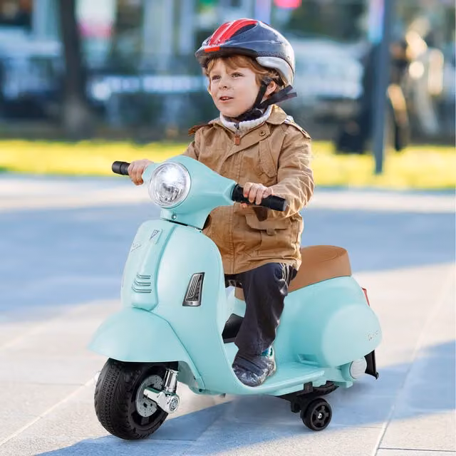 Costway Licensed Vespa Electric Kids Ride on Motorcycle with Light and Sound, Green