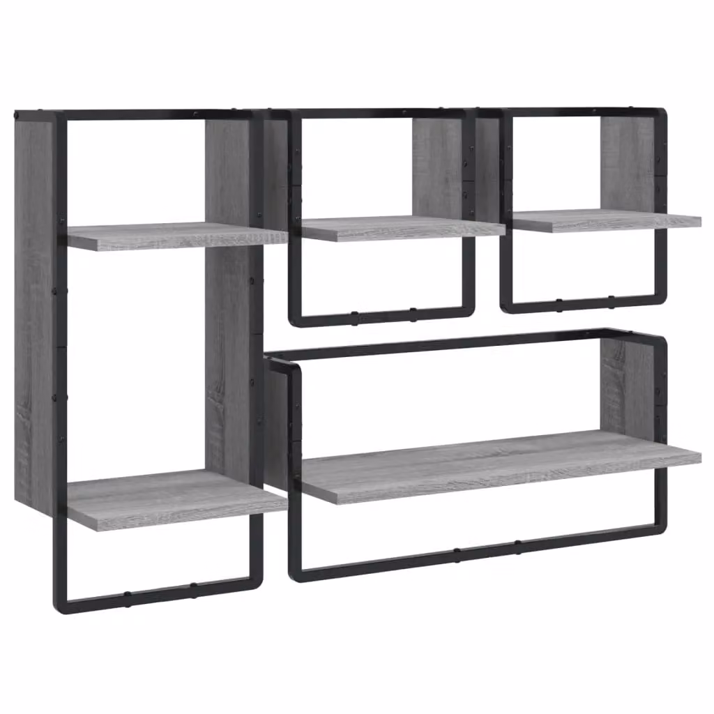 Berkfield Home 4 Piece Grey Sonoma Wall Mounted Shelf Set with Hanging Rods – 2