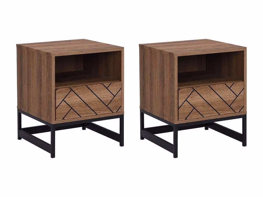Vente-unique Set of 2 Modern Geometric Bedside Tables in Walnut and Black with 1 Drawer and 1 Recess, W/D/H: 40 x 40 x 50 cm – 2