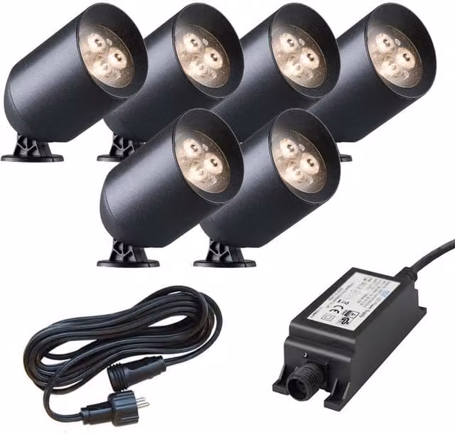Ludeco Stig Spotlight 12V 6 Light Kit in Black with Stainless Steel and Glass