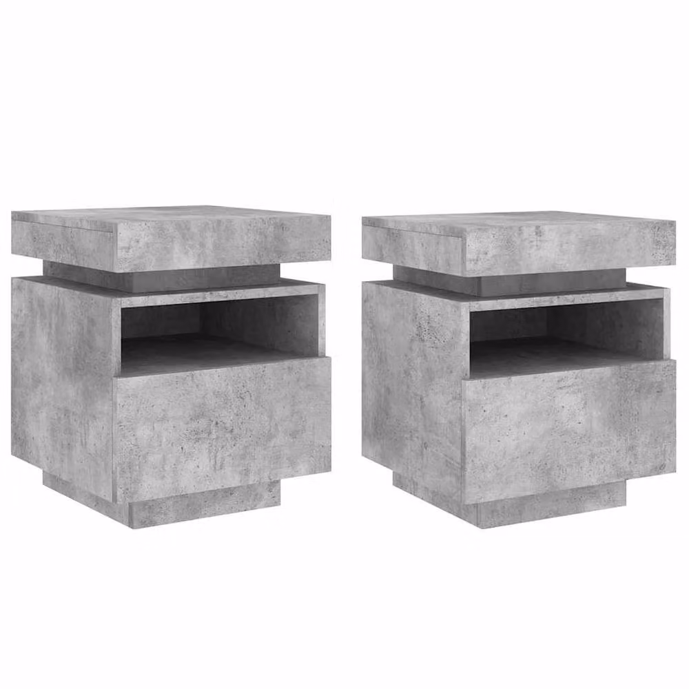 Berkfield Home Set of 2 Decorative Bedside Cabinets with Integrated LED Lights in Concrete Grey – 3
