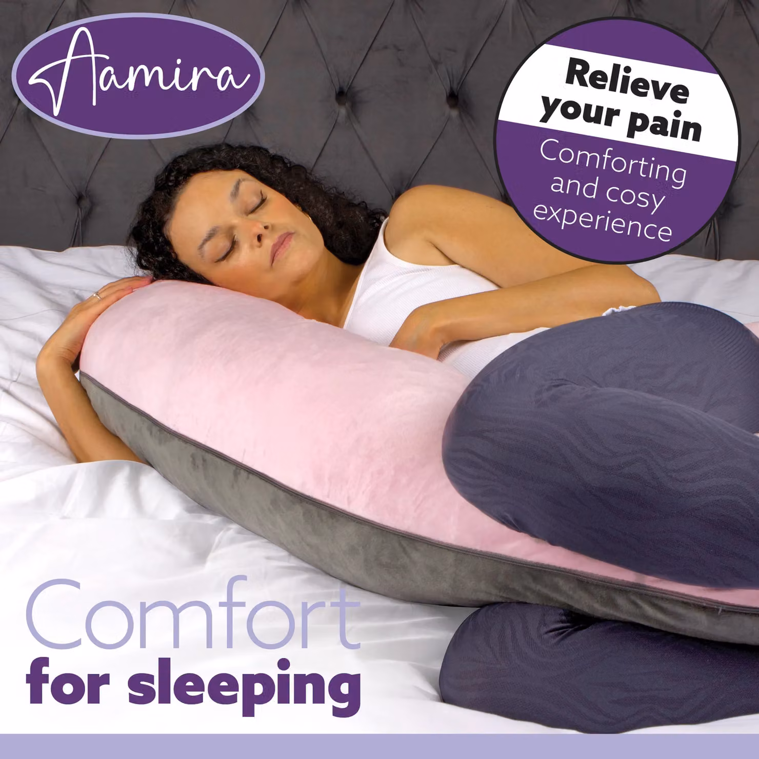 Aamira Pink and Grey C Shaped Pregnancy Pillow with Shredded Memory Foam, W/D/H: 140 x 65 x 20 cm – 5