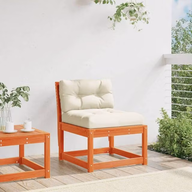Berkfield Home Waxed Brown Solid Pine Garden Sofa with White Polyester Cushions – 1