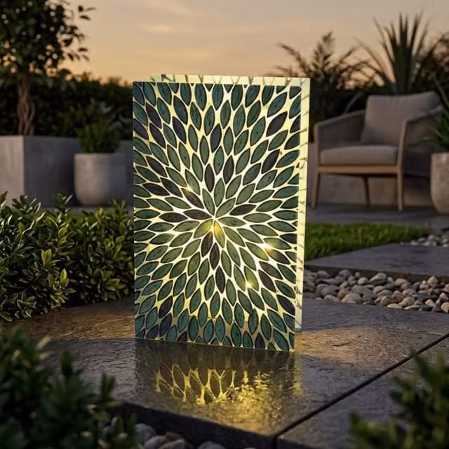 Garden Greatness Emerald Glass Table Top Garden Light in Green