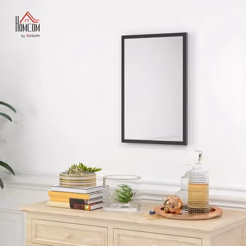 HOMCOM Modern Rectangular Wall-Mounted Glass Mirror, Black, W: 60 cm, H: 40 cm – 2