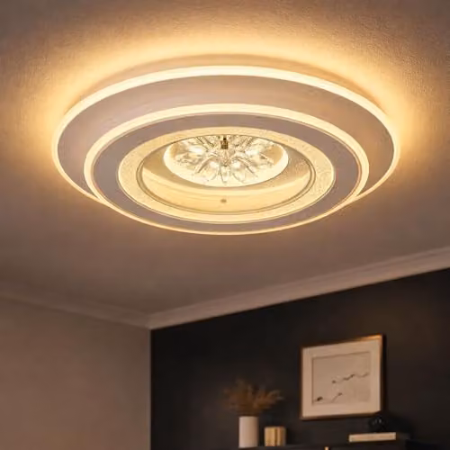 Globo Lighting LED Crystal Ceiling Light with Remote Control, Dimmable CCT and Timer, White and Chrome, Diameter: 46 cm