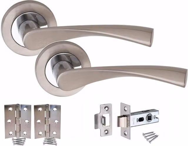 Golden Grace Door Handles with Rose Hinges and Latches, 7 Set, Grey