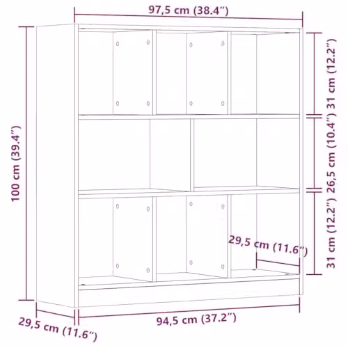 vidaXL Book Cabinet in Old Wood Brown, W/D/H: 97.5 x 29.5 x 100 cm – 3