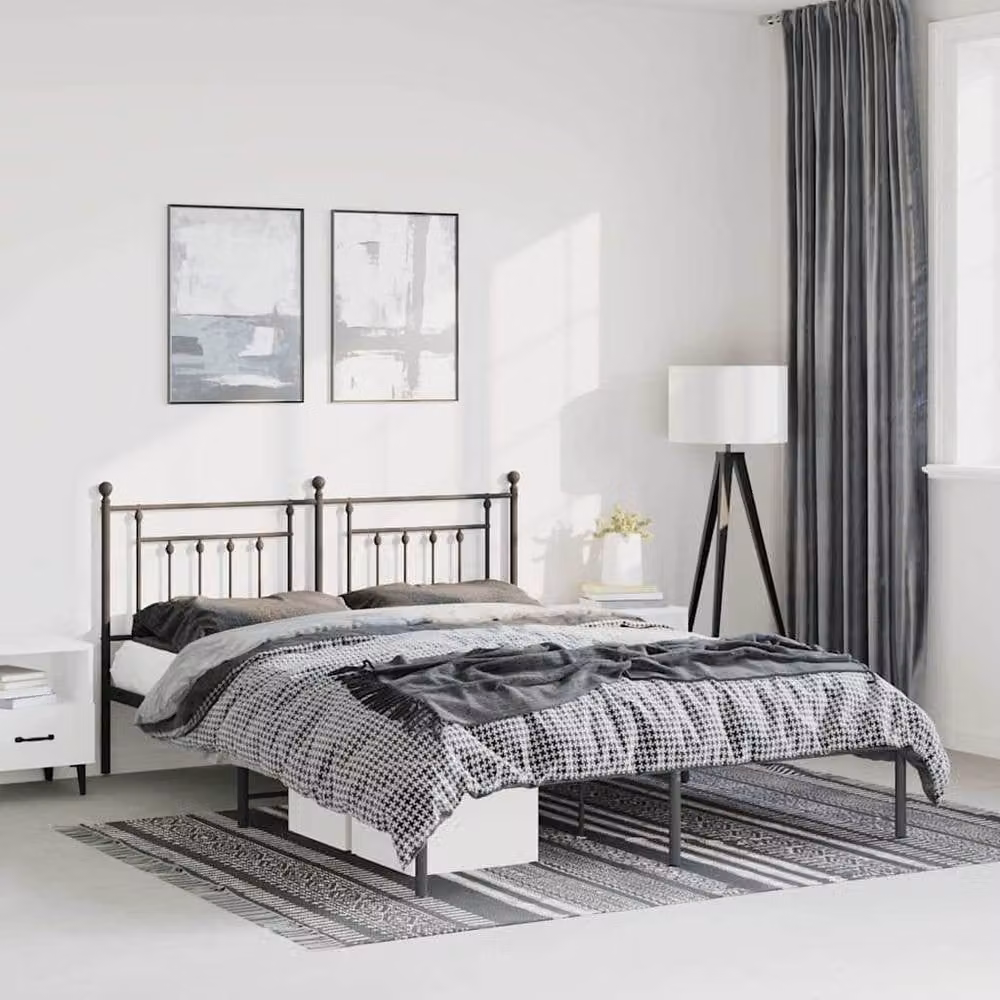 Berkfield Home Metal Bed Frame with Headboard in Black, W/D/H: 150 x 200 cm – 1