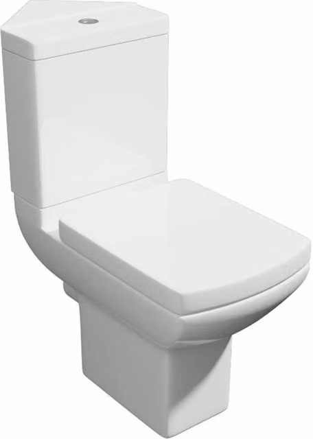Clifton Premium Floor Standing Corner Open Back Rimless Toilet Set with Soft Close Seat in White W/D/H: 83 x 60 x 4 cm