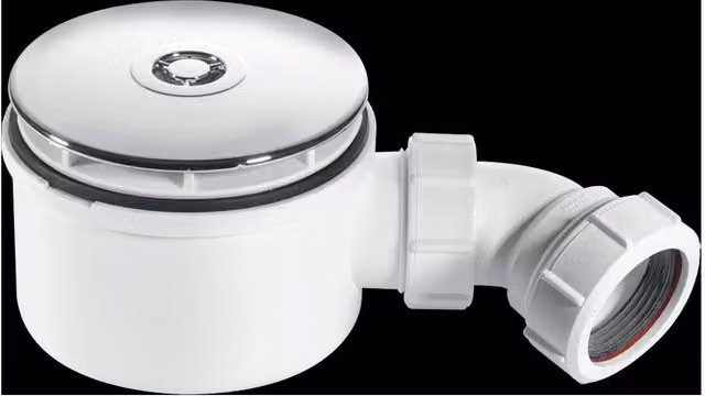 McAlpine ST90CB10-70 90mm Round Shallow Shower Trap in White and Silver – 1