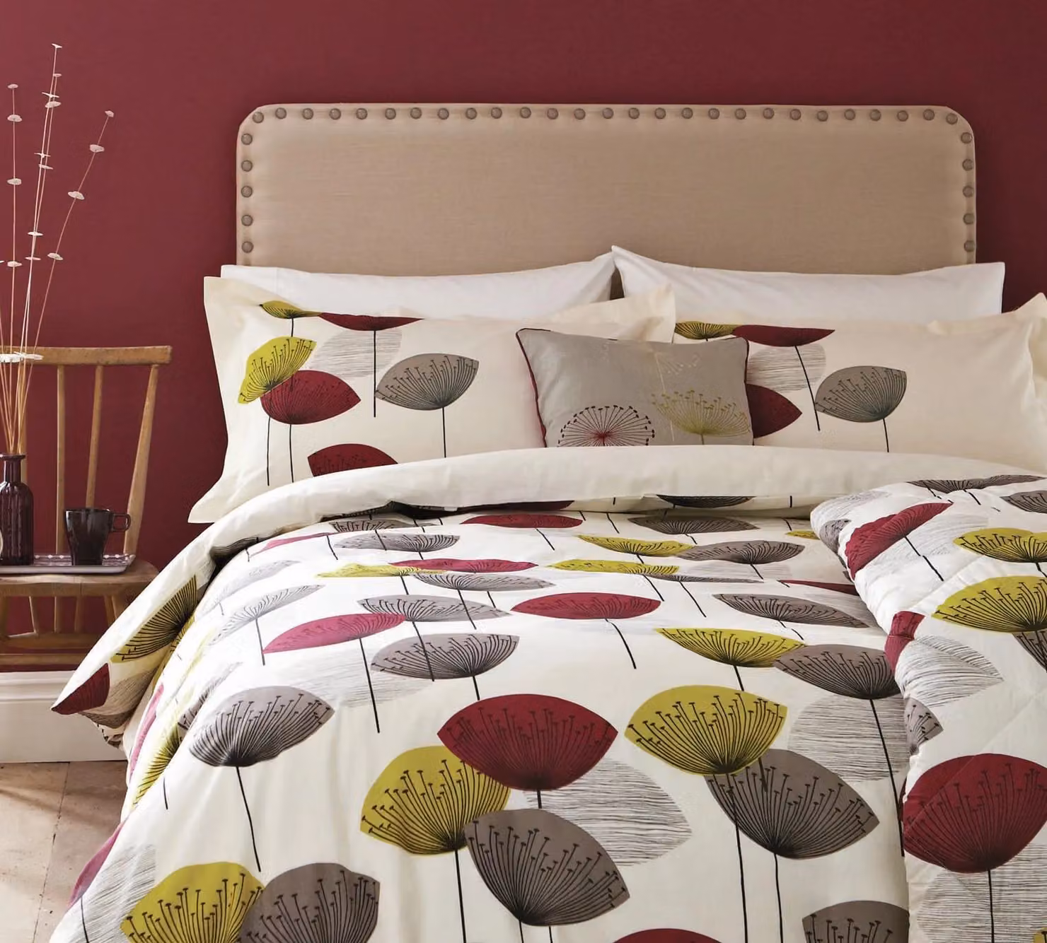 Sanderson Dandelion Clocks Floral Cotton Percale Duvet Cover and Pillowcase Set in Beige and Purple, W: 200 cm x H: 200 cm – 2