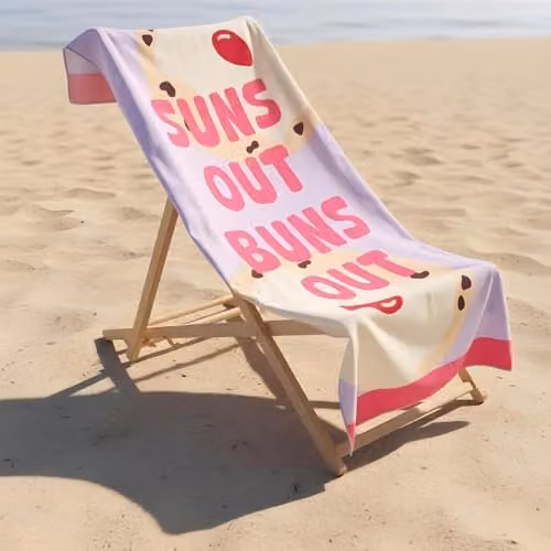 OHS Suns Out Buns Out Microfibre Beach Towel, Purple, W: 71 cm, L: 152 cm – 1