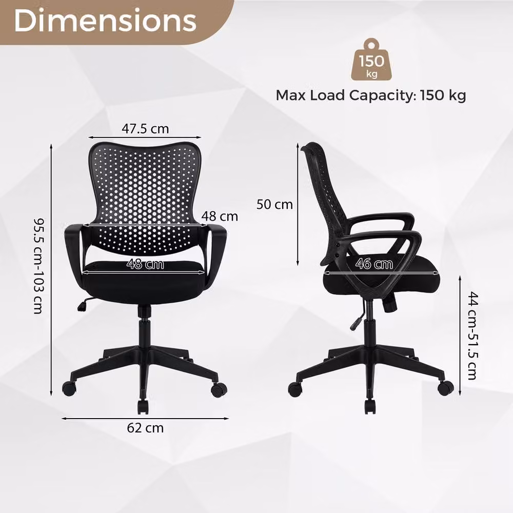 Gymax Ergonomic Black Mesh Fabric Swivel Office Chair with Armrests and Castors – 2