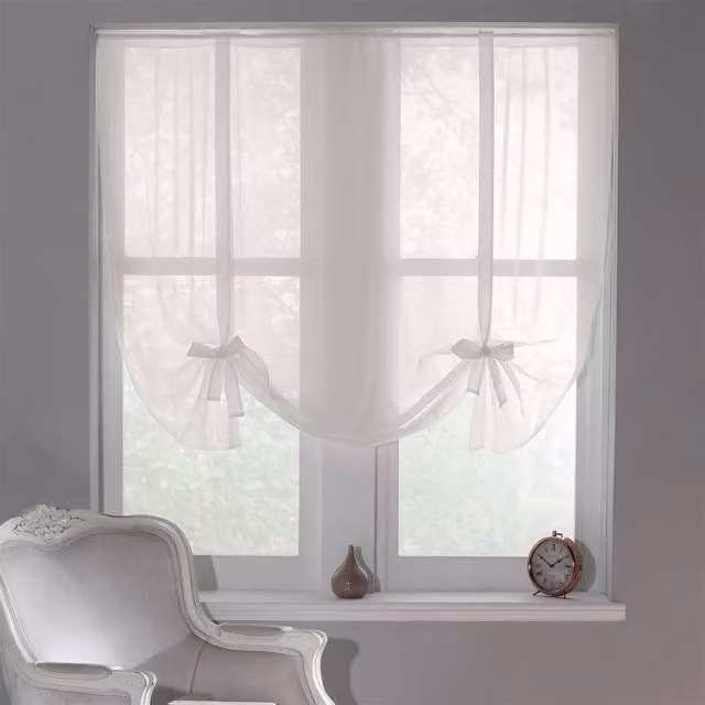 Luxury Living Sheer Voile Tie Up Curtain Blinds in Beige or White, Width: 228 cm, Drop: 137 cm