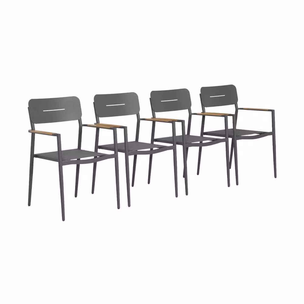 Sweek Set of 4 Modern Garden Armchairs in Anthracite Grey Aluminium and Textilene – 2