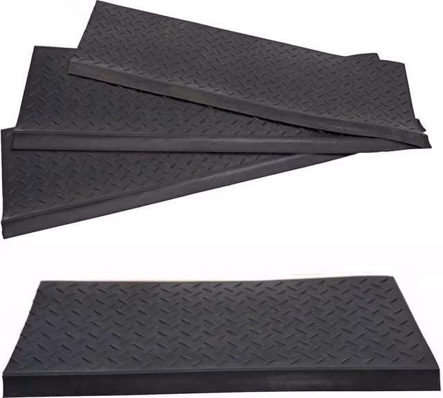 VOGREX Non-Slip Rubber Stair Treads, 3-Step Geometric Diamond Pattern Staircase Cover, Black – 1