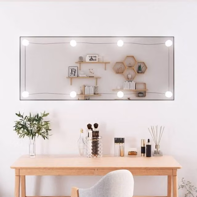 Berkfield Home Silver Rectangular Glass Wall Mirror with LED Lights W: 40 cm, H: 100 cm