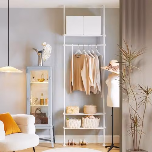 SoBuy White Adjustable Clothes Rail with Storage Shelves for Bedroom – 2