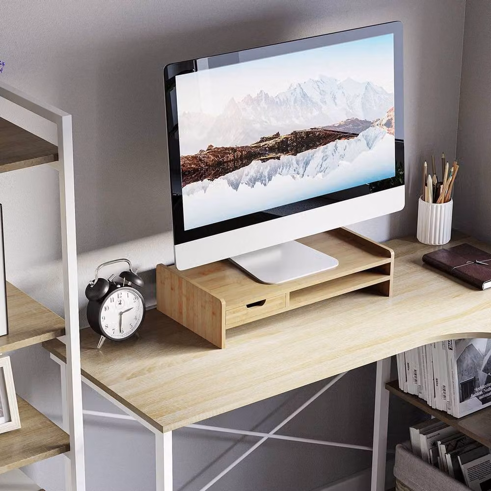 PAWNORA Monitor Riser and Laptop Stand in Sand Beige Wood – 3
