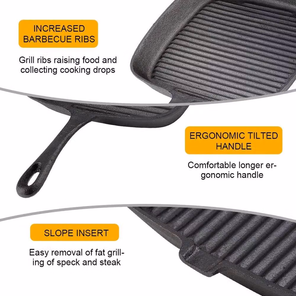 FLAVORA Non-Stick Cast Iron Griddle Frying Pan Grill with Pouring Spout, Black, W: 100 cm, D: 80 cm – 4