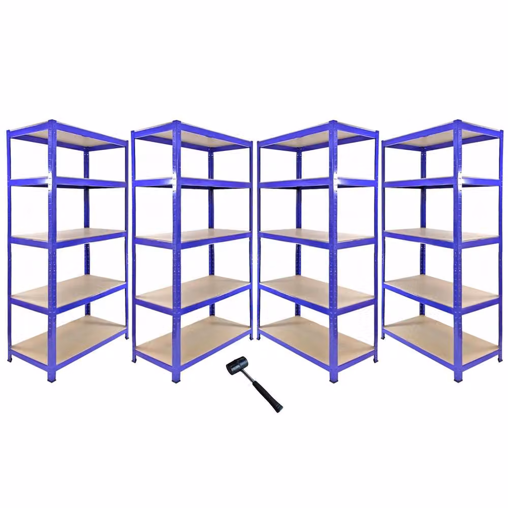 Monstershop T-Rax Corner Shelving Unit and 4x 90cm Garage Storage Racking in Blue – 2