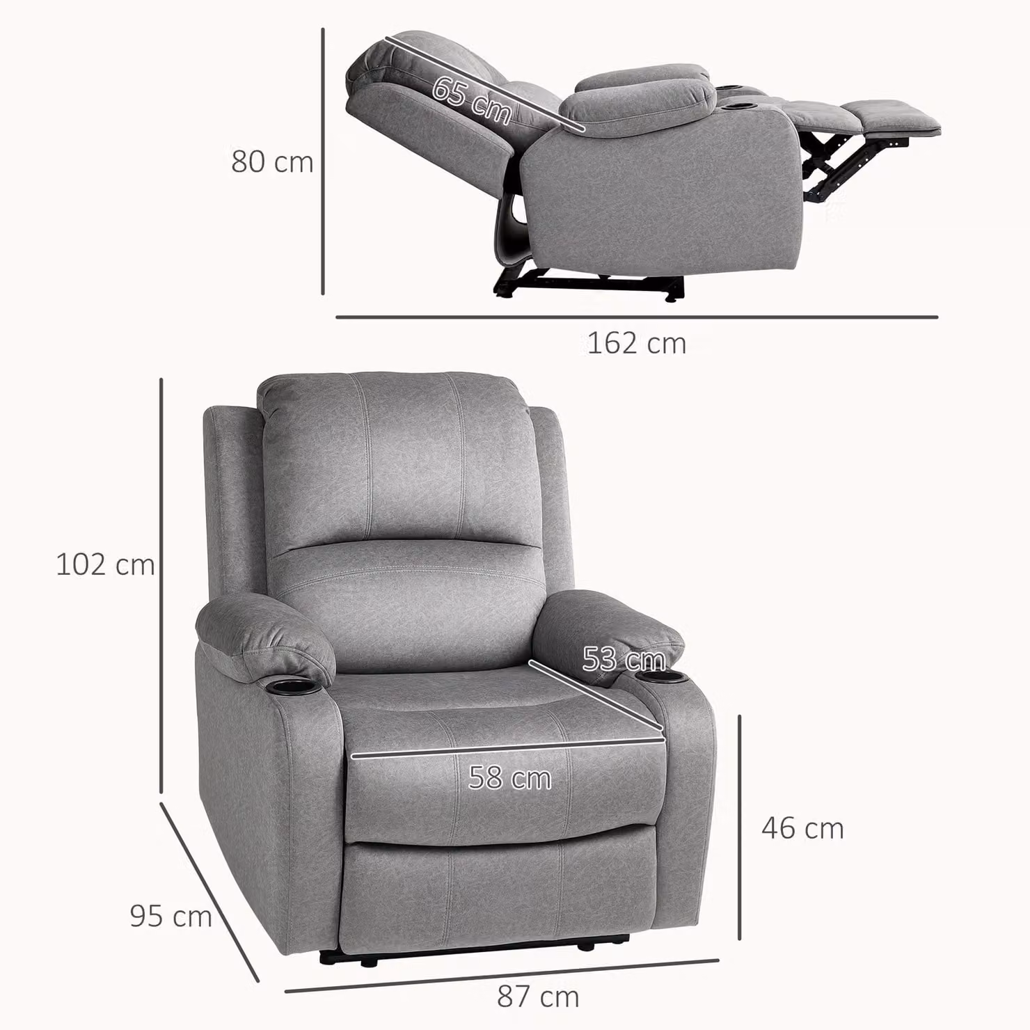 HOMCOM Grey Microfibre Manual Reclining Armchair with Footrest and Armrests – 3