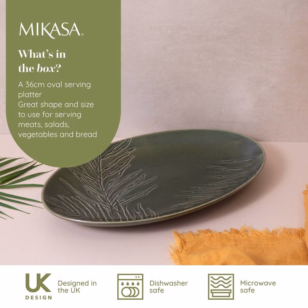 Mikasa Jardin Set of 2 Oval Green Stoneware Serving Platters, 36 cm – 4