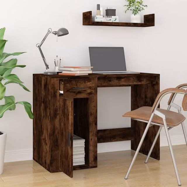Berkfield Home Elegant Writing Desk in Smoked Oak Brown, W/D/H: 100 x 49 x 75 cm