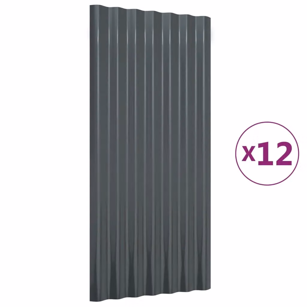 Berkfield Home 12-piece Corrugated Steel Roof Panels in Anthracite, W: 80 cm, H: 36 cm – 2