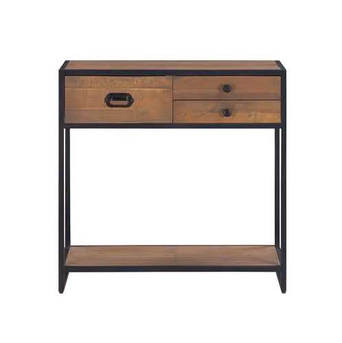 Baumhaus Ooki Small Rectangular Console Table in Brown Vintage Wood