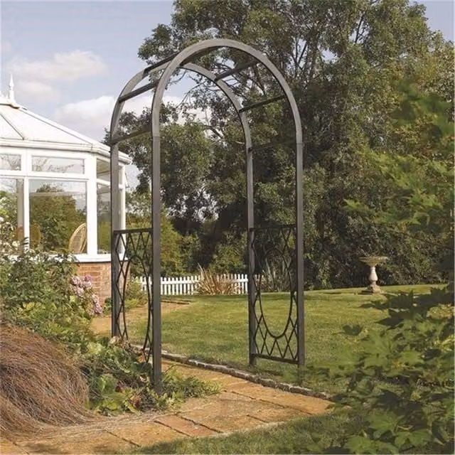 Cheshire Deluxe Gunmetal Grey Metal Round Arch with Open Lattice in Dark Grey