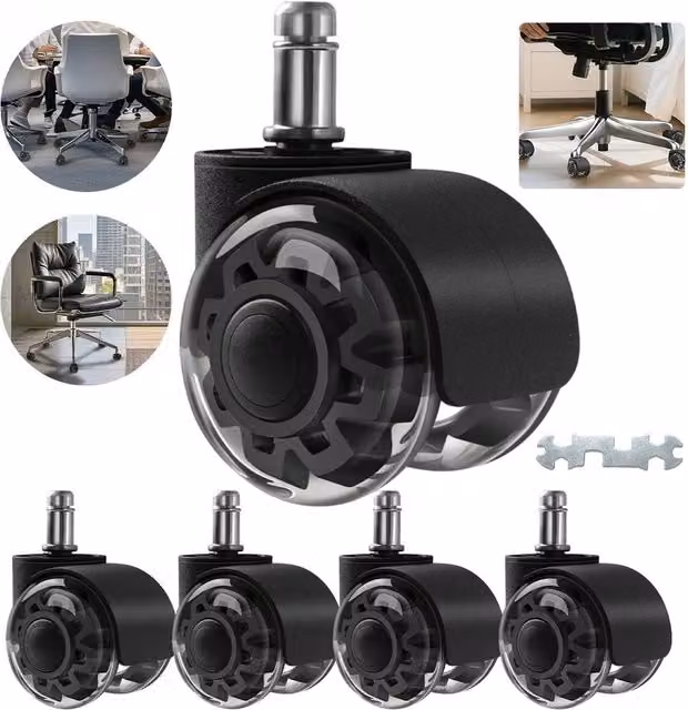 Hinsinc Black Rubber Office Chair Replacement Casters, Pack of 5