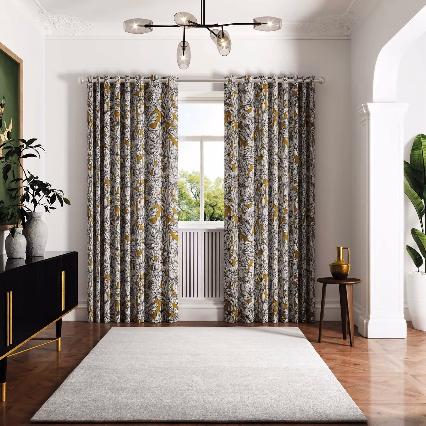 Ted Baker Vietnm Cotton Lined Floral Eyelet Curtains in Gold and Silver, Width: 228.6 cm, Height: 137.16 cm – 2