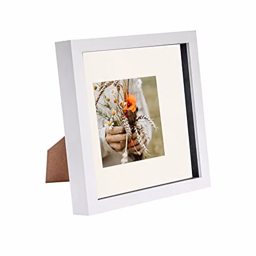 Nicola Spring Square 3D Shadow Box Photo Frame in White with Glass and Plastic Details – 1
