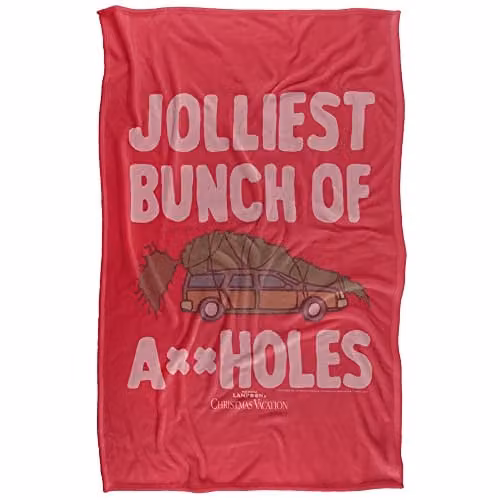 Warner Bros. Christmas Vacation Jolliest Bunch Of A-Holes Super Soft Silky Fleece Blanket, Red and Multicolour, W/H: 91.44 x 147.32 cm – 1