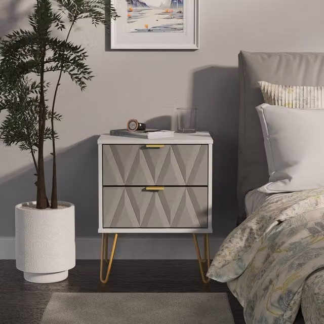 Ready Assembled 2 U Dallas 2 Drawer Bedside Cabinet in Mid Grey – 1