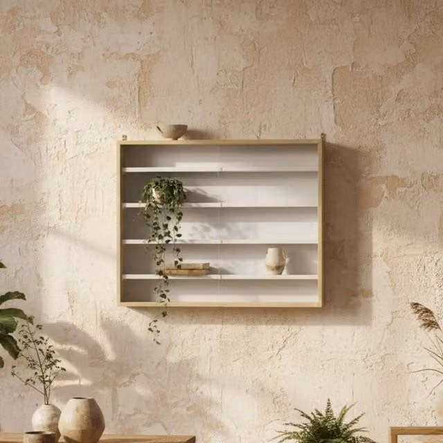 Wyld Haus Nivise Wall Mounted 5 Tier Display Cabinet with Glass Sliding Doors in White