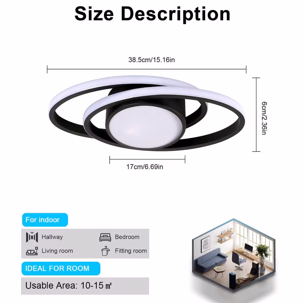 Pheashine Modern Oval LED Ceiling Light, 39W Dimmable with Remote Control, Black – 3