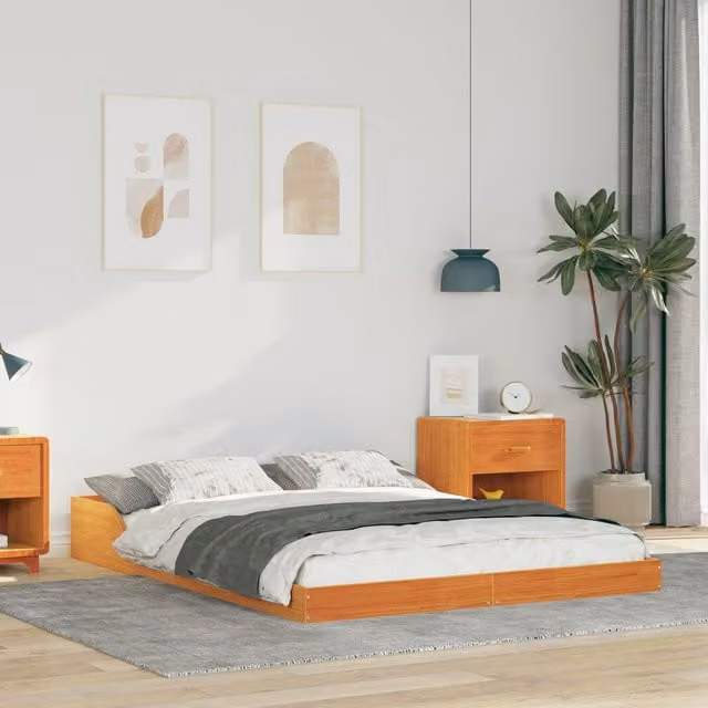 Berkfield Home Waxed Brown Solid Pine Wood Bed Frame W/D/H: 140 x 190 cm – 1