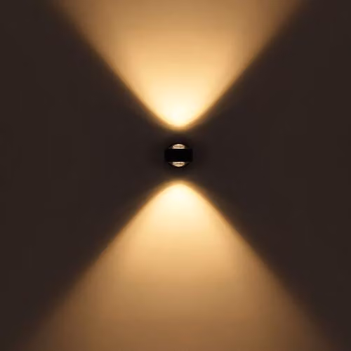 Globo Lighting Modern Round LED Up and Down Wall Light in Matt Black with Transparent Glass Shade, Warm White 3000K – 4