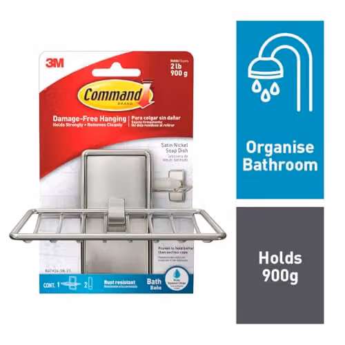 3M Command Claw Bath Soap Dish in Silver Satin Nickel with Water-Resistant Adhesive Strips – 4