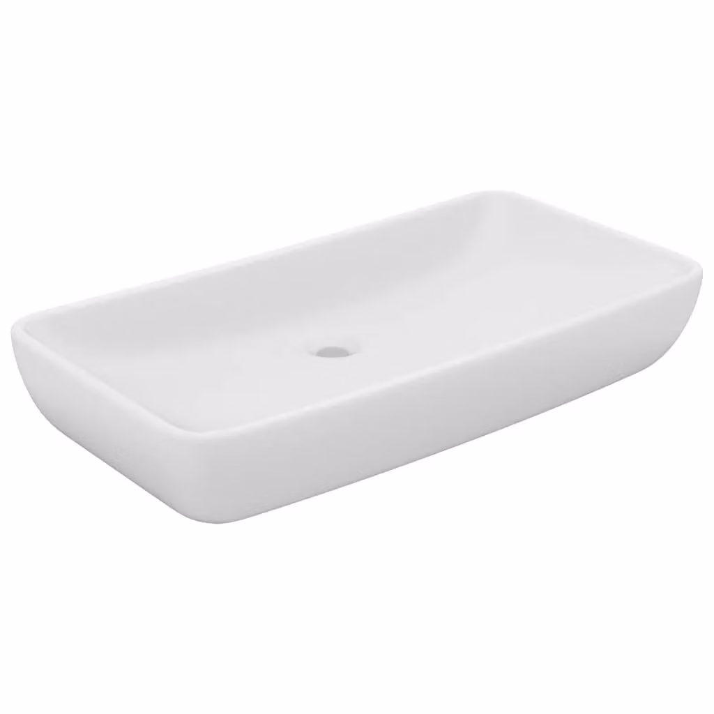 Berkfield Home Luxury Rectangular Ceramic Countertop Basin in Matt White, W: 71 cm, D: 38 cm – 2