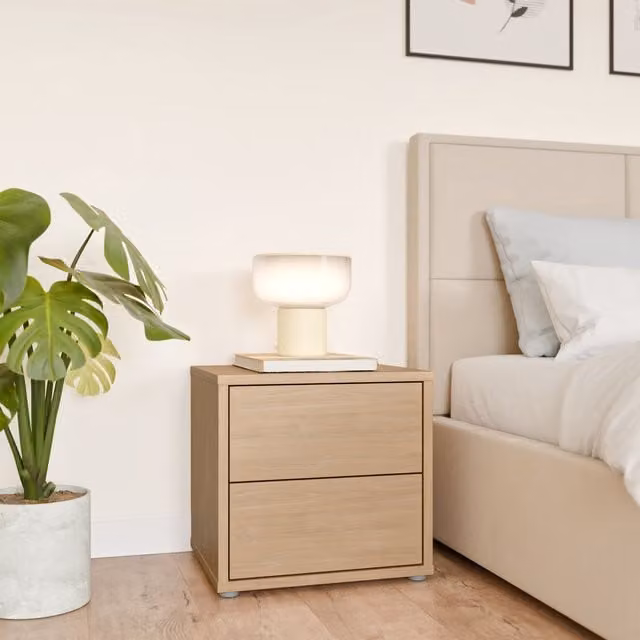 Furniture To Go Alice Springs Low Bedside Cabinet with 2 Push-Open Drawers in Taupe Elegancia Oak