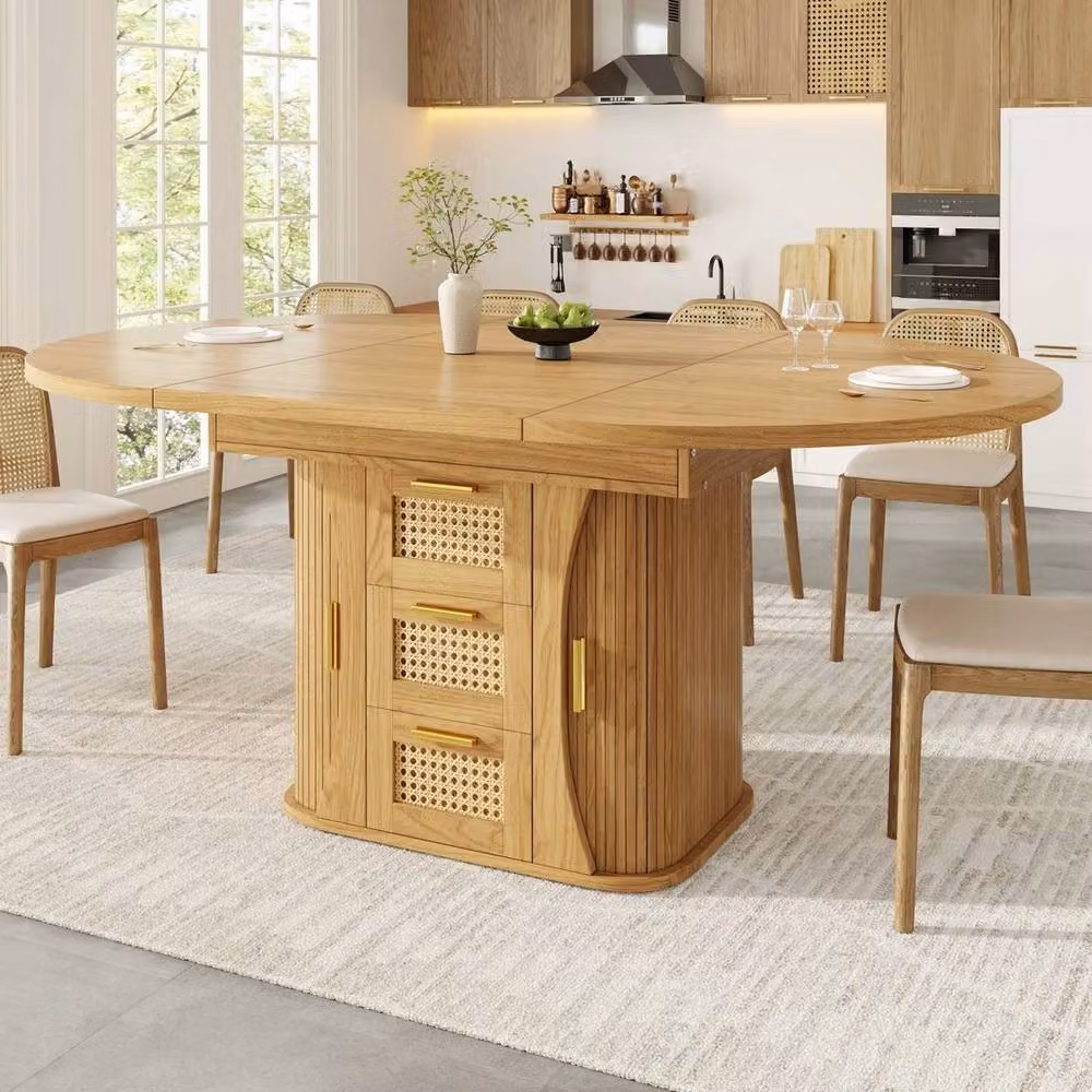 FORGEVIO Extendable Round to Oval Dining Table in Brown – 2