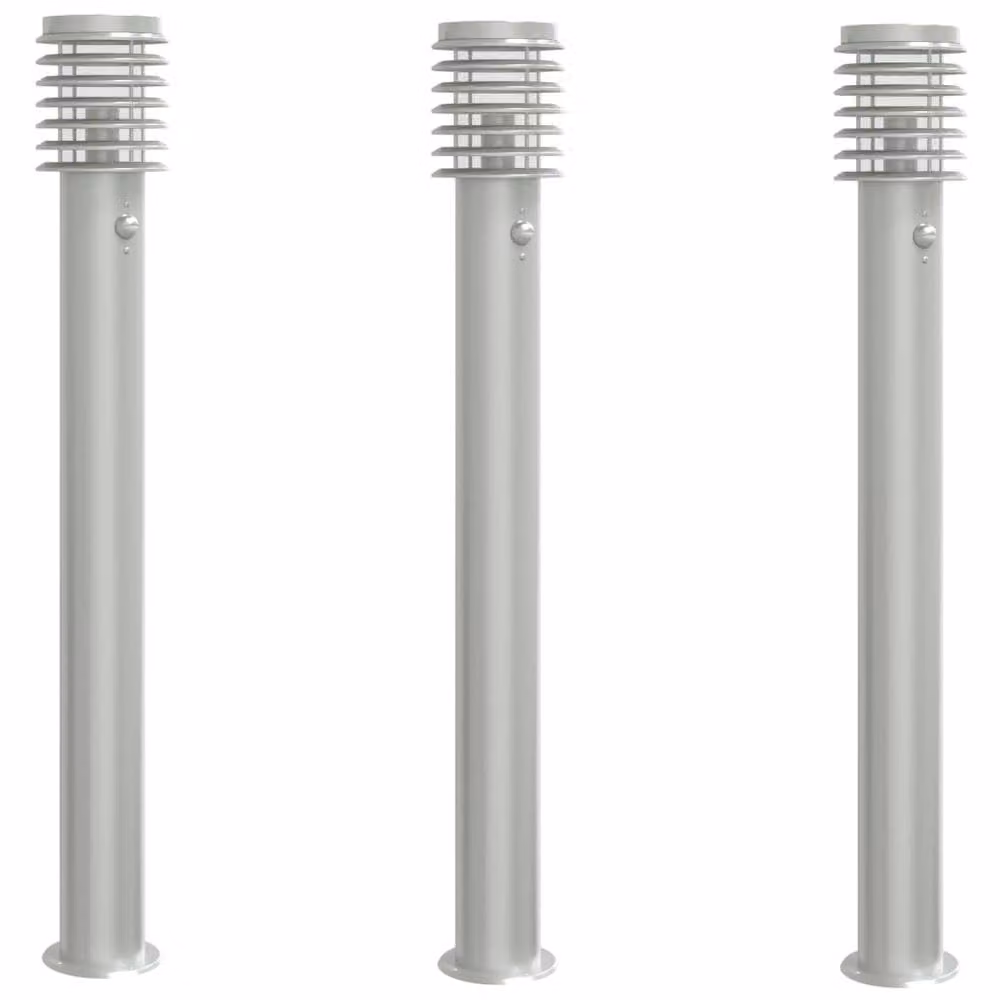 Berkfield Home Set of 3 Silver Stainless Steel Outdoor Motion Sensor Floor Lamps, Height: 110 cm – 2